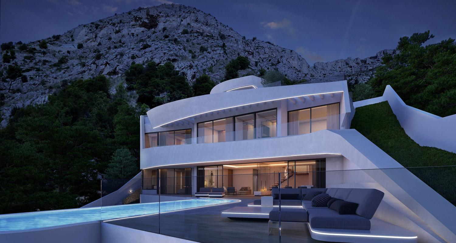 1298DA - Villa de luxe avec vue sur mer, architecture élégante et design moderne, située dans les collines d'Altea.