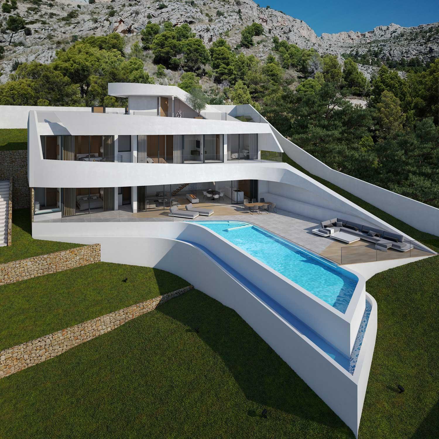 1298DA - Villa de luxe avec vue sur mer, architecture élégante et design moderne, située dans les collines d'Altea.