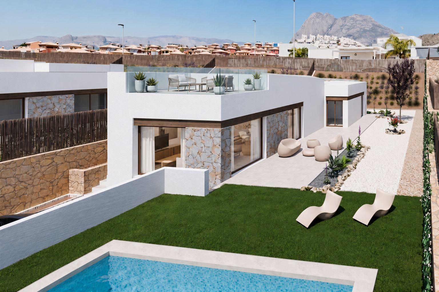 1424DA - Nuevas villas de 3 dormitorios con vistas al mar y a la montaña en un entorno elevado de Finestrat