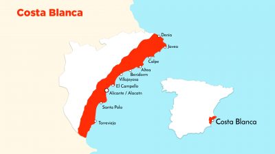 Map marking the Costa Blanca area